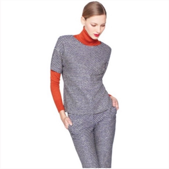 J. Crew Short Sleeve Woven Tweed Top Keyhole Back - Picture 3 of 12